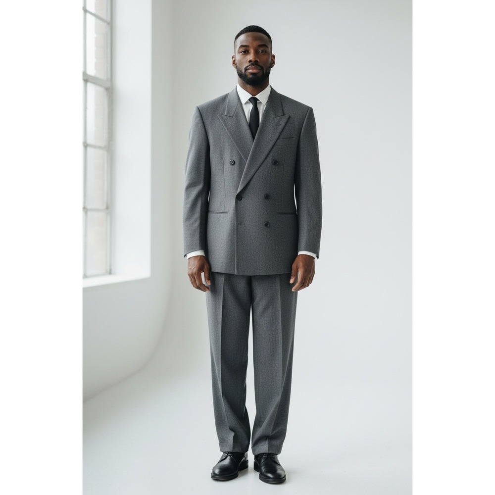 City Streets Mens Charcoal Grey Double Breasted Pleated 2 Piece Suit 46R 34x30